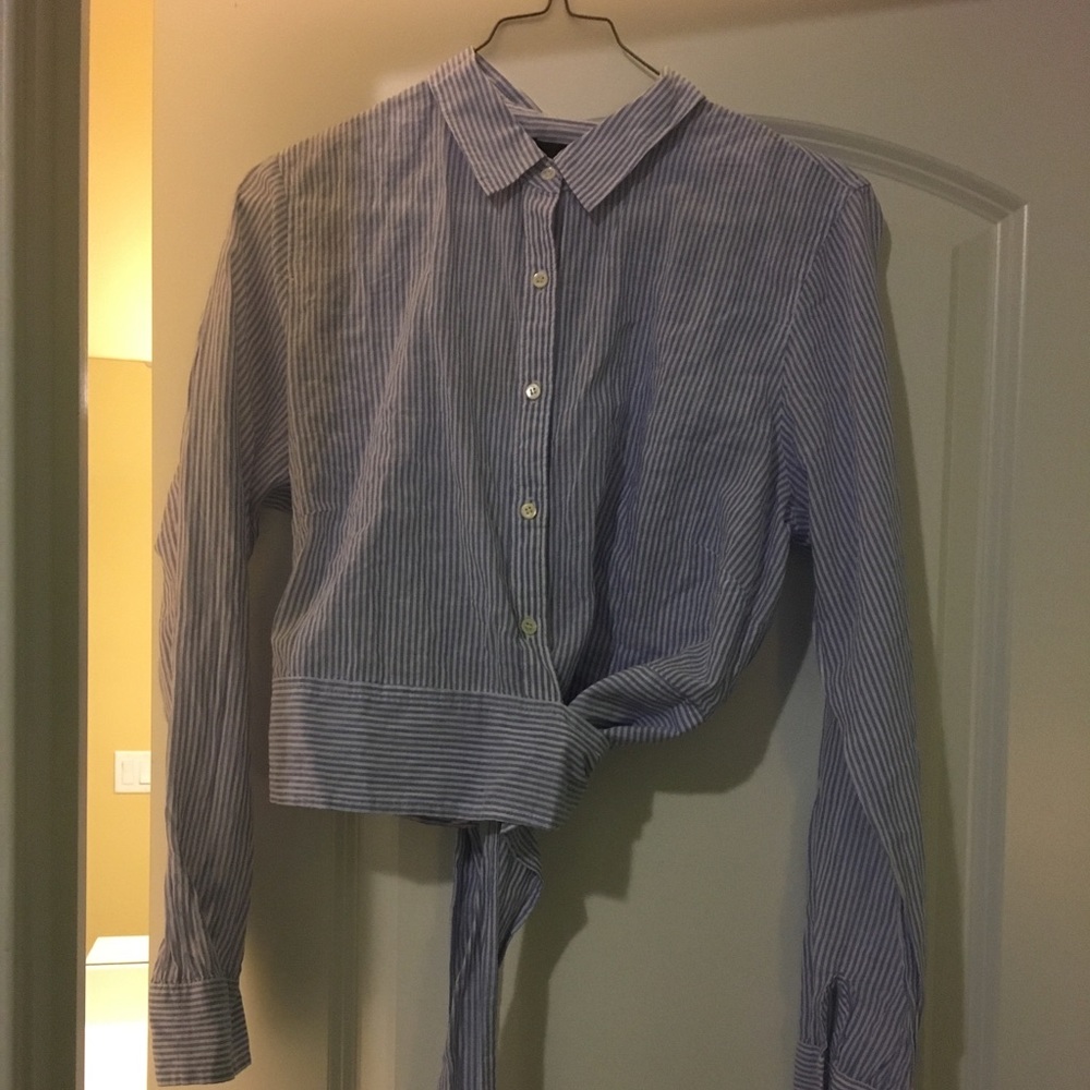 Cotton button down wrap shirt.